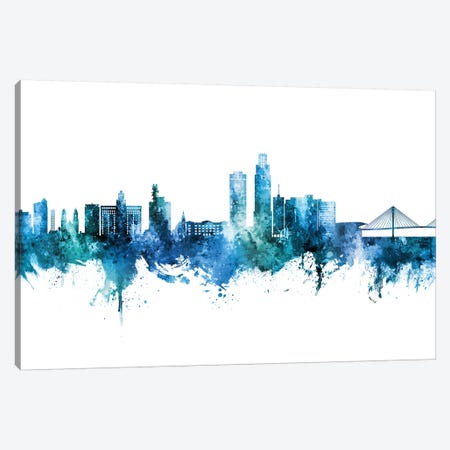 Omaha Nebraska Skyline Blue Teal Canvas Print #MTO2761} by Michael Tompsett Art Print