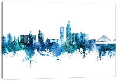 Omaha Nebraska Skyline Blue Teal Canvas Art Print - Omaha Art