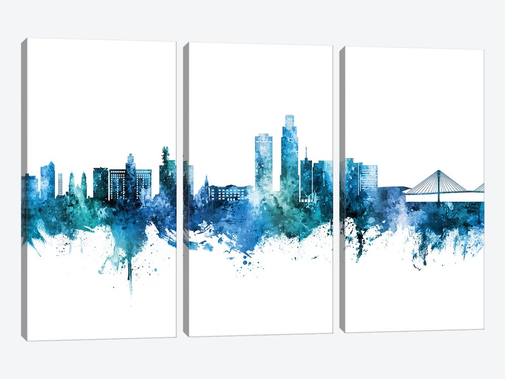 Omaha Nebraska Skyline Blue Teal by Michael Tompsett 3-piece Art Print
