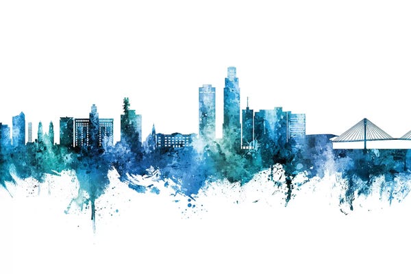 Michael Tompsett: Omaha Nebraska Skyline Blue Teal by Michael Tompsett