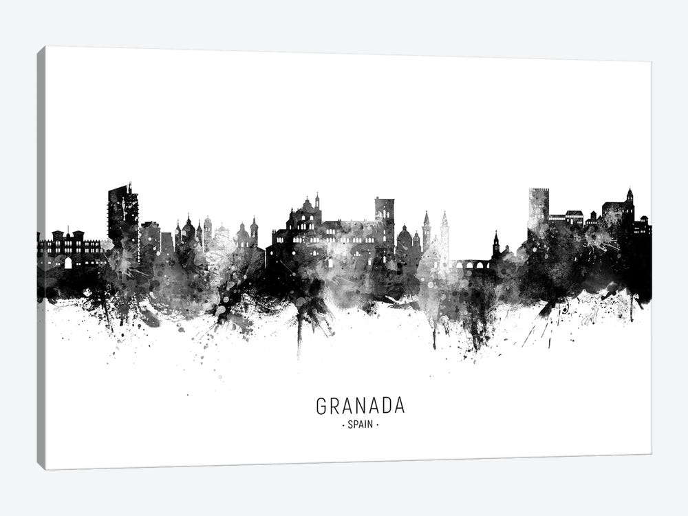 Granada Spain Skyline Name Bw by Michael Tompsett 1-piece Canvas Wall Art