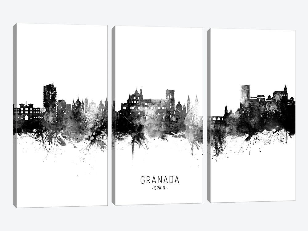 Granada Spain Skyline Name Bw 3-piece Canvas Art