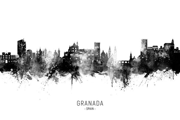 Andalusia: Granada Spain Skyline Name Bw by Michael Tompsett