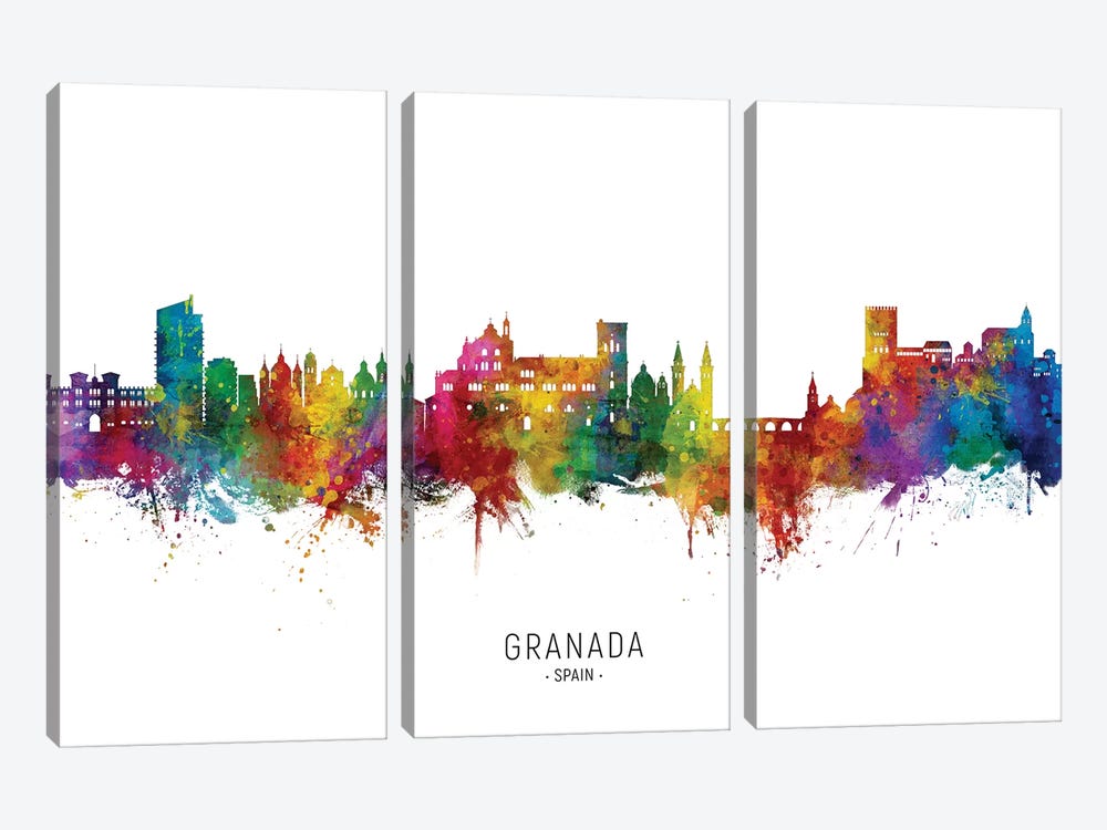 Granada Spain Skyline City Name by Michael Tompsett 3-piece Canvas Art Print