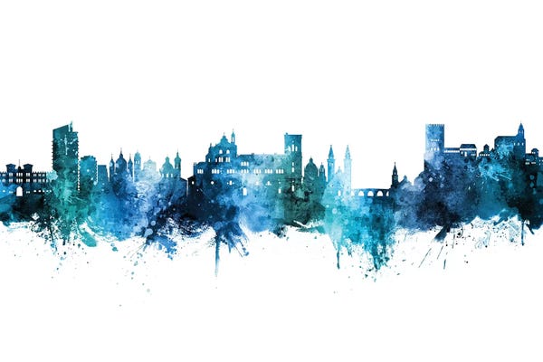 Granada: Granada Spain Skyline Blue Teal by Michael Tompsett