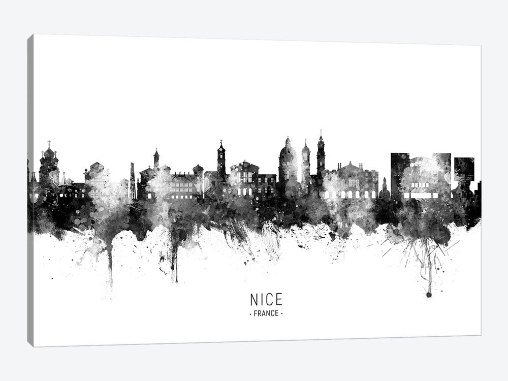 Nice France Skyline Name Bw by Michael Tompsett 1-piece Canvas Art Print