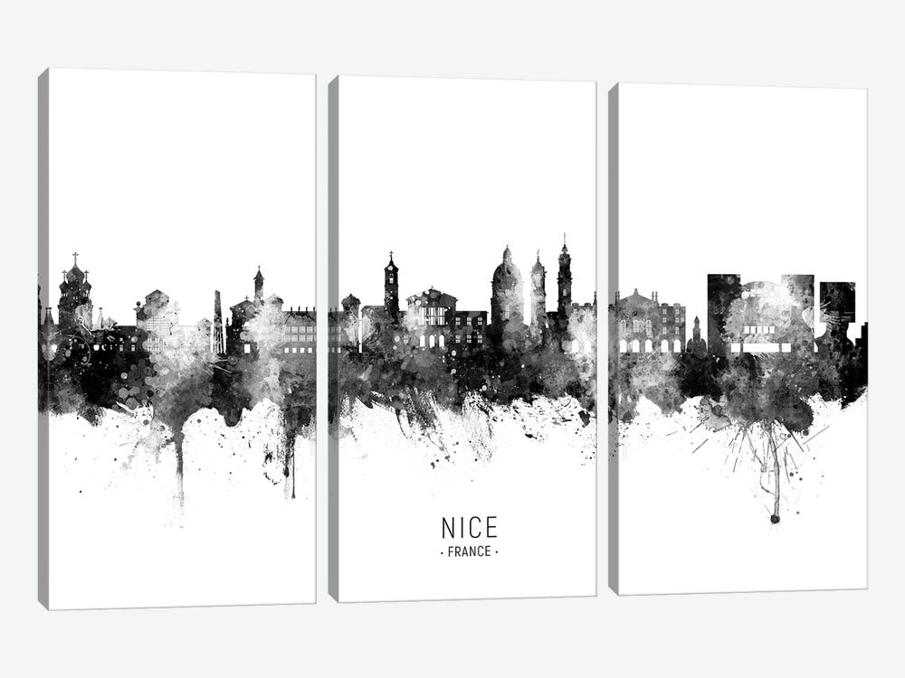 Nice France Skyline Name Bw by Michael Tompsett 3-piece Canvas Art Print