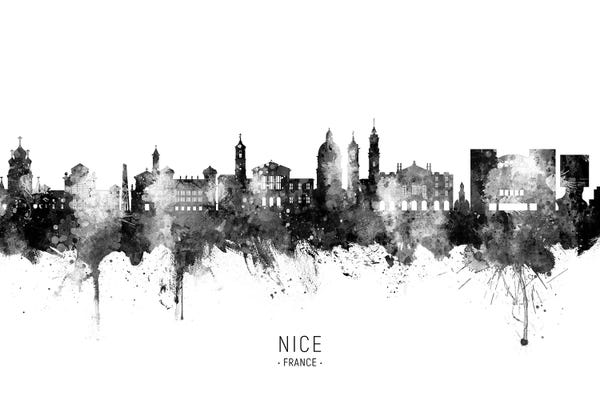 Alpes-de-Haute-Provence: Nice France Skyline Name Bw by Michael Tompsett