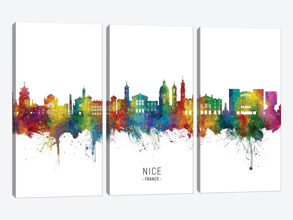 Nice France Skyline City Name by Michael Tompsett 3-piece Canvas Print