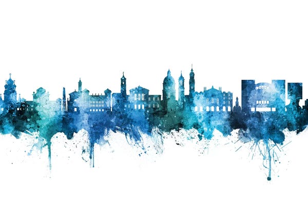 Alpes-de-Haute-Provence: Nice France Skyline Blue Teal by Michael Tompsett