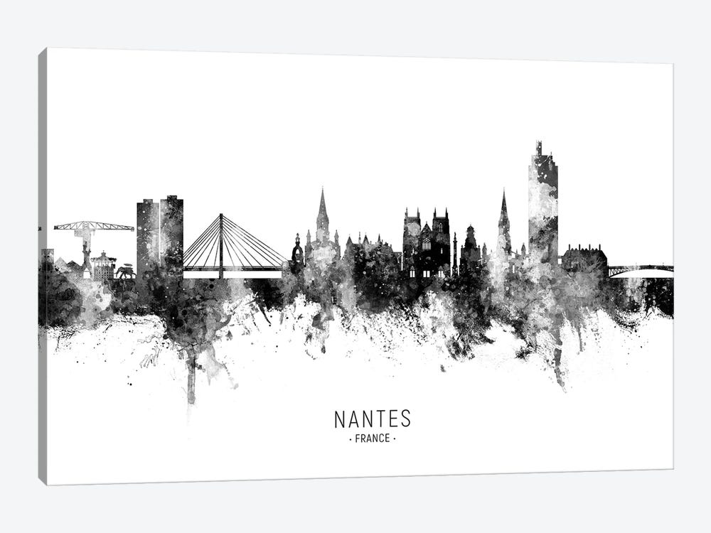 Nantes France Skyline Name Bw by Michael Tompsett 1-piece Canvas Art Print