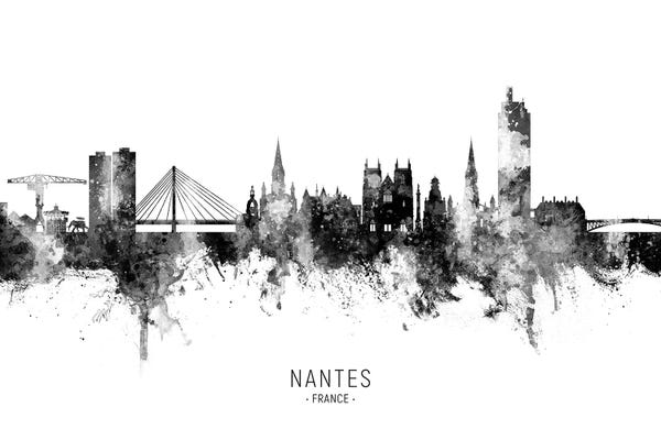 Nantes France Skyline Name Bw