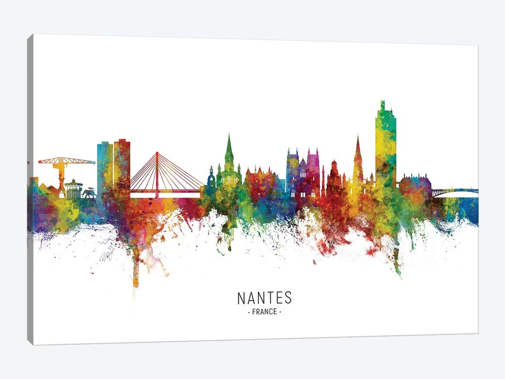 Nantes France Skyline City Name by Michael Tompsett 1-piece Canvas Wall Art