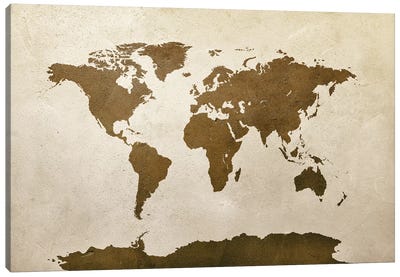 ﻿World Map Brown Canvas Art Print - World Map Art