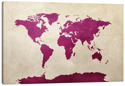 World Map Hot Pink Canvas Art Print - World Map Art