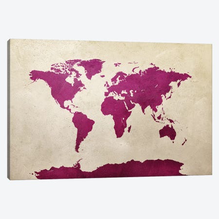 World Map Hot Pink Canvas Print #MTO2778} by Michael Tompsett Canvas Wall Art