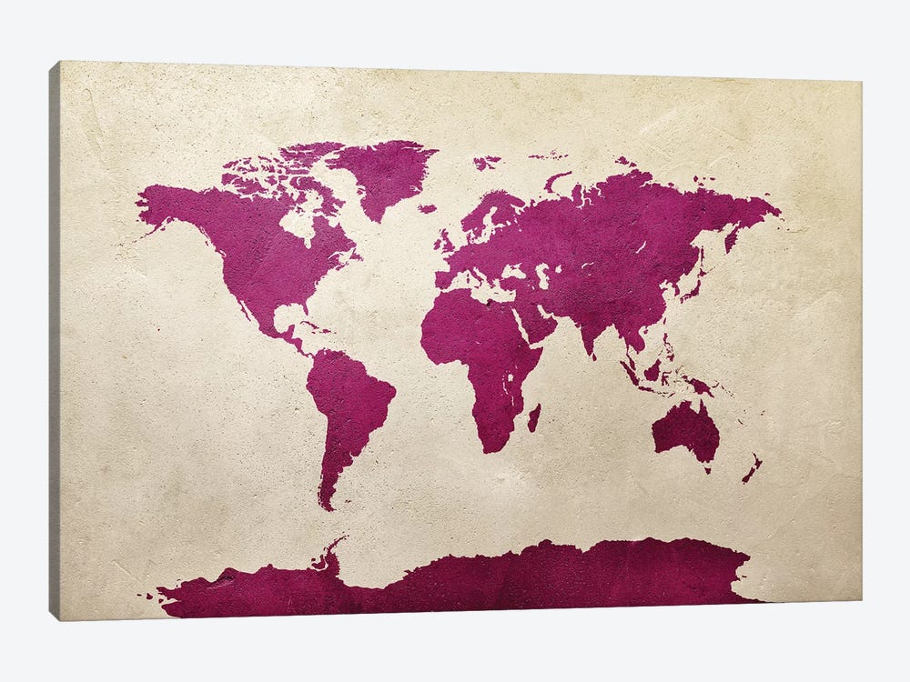 World Map Hot Pink by Michael Tompsett 1-piece Art Print