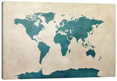 World Map Teal Canvas Art Print - World Map Art