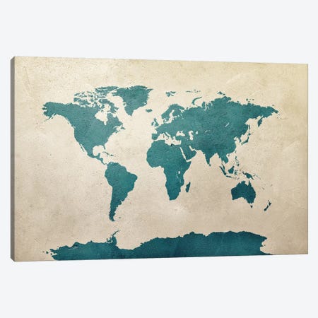 World Map Teal Canvas Print #MTO2779} by Michael Tompsett Canvas Artwork