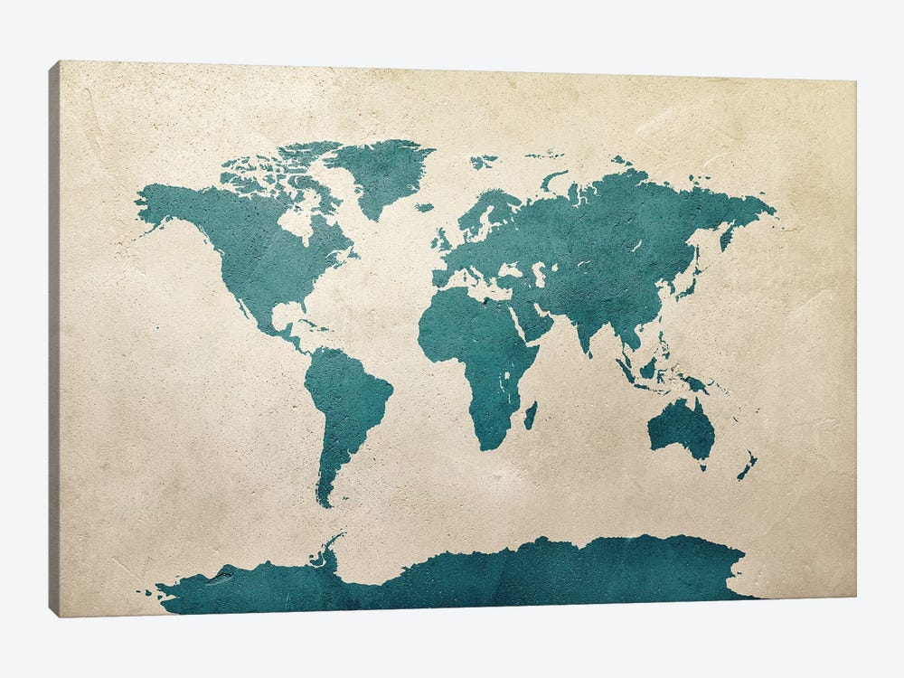 World Map Teal by Michael Tompsett 1-piece Canvas Art