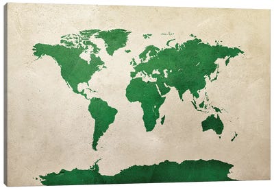 World Map Green Canvas Art Print - World Map Art