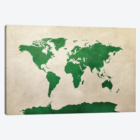 World Map Green Canvas Print #MTO2780} by Michael Tompsett Canvas Art Print