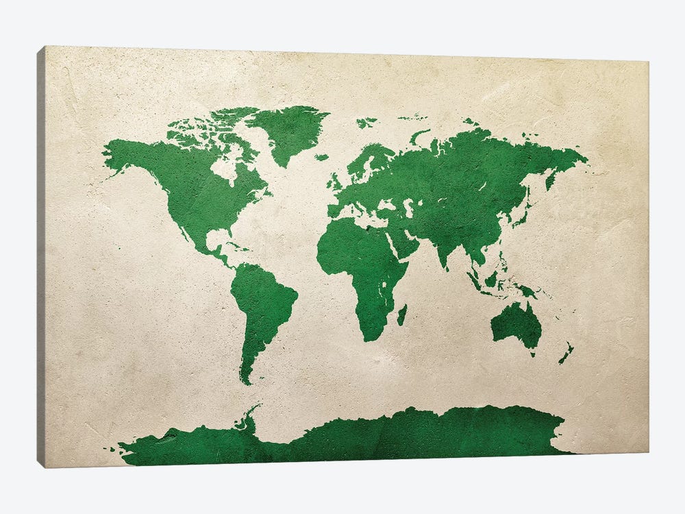 World Map Green by Michael Tompsett 1-piece Canvas Art