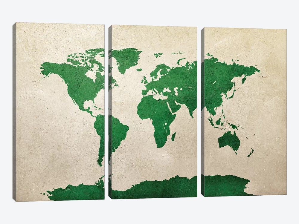World Map Green by Michael Tompsett 3-piece Canvas Art