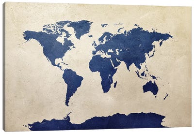 World Map Navy Canvas Art Print - World Map Art