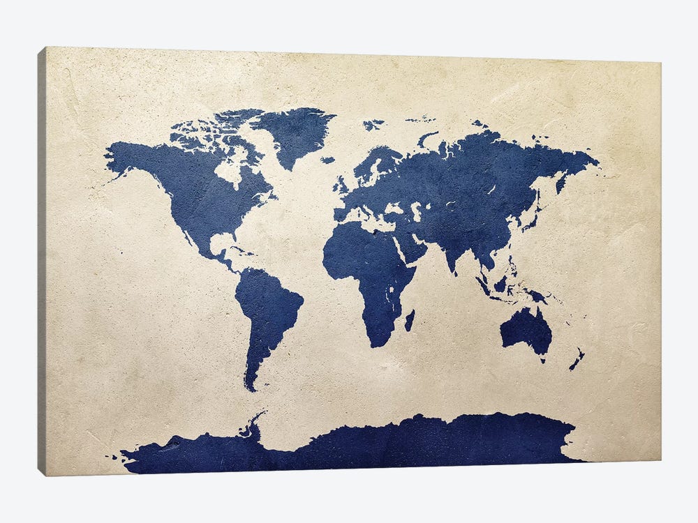 World Map Navy by Michael Tompsett 1-piece Canvas Print