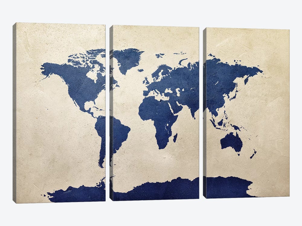 World Map Navy by Michael Tompsett 3-piece Art Print