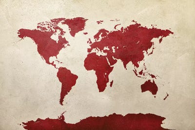 World Map Red by Michael Tompsett multi panel art
