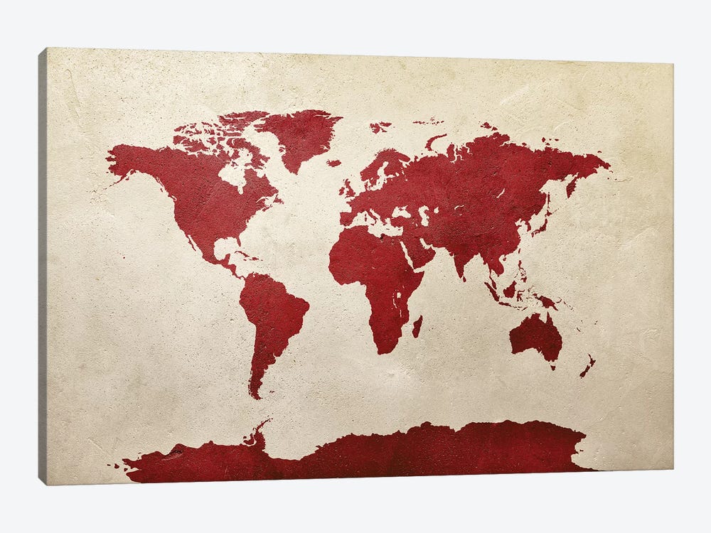 World Map Red by Michael Tompsett 1-piece Canvas Wall Art