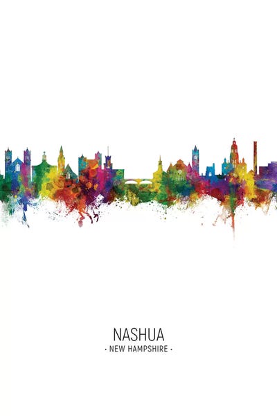 Nashua New Hampshire Skyline Portrait by Michael Tompsett art print
