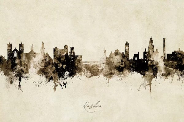New Hampshire: Nashua New Hampshire Skyline Vintage by Michael Tompsett