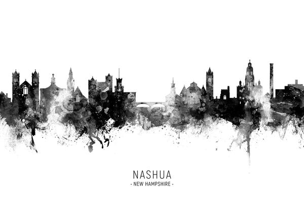 New Hampshire: Nashua New Hampshire Skyline Name Bw by Michael Tompsett