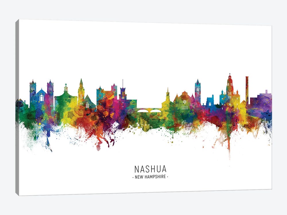 Nashua New Hampshire Skyline City Name by Michael Tompsett 1-piece Canvas Print