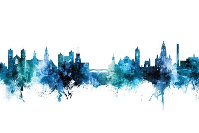 Nashua New Hampshire Skyline Blue Teal by Michael Tompsett art print