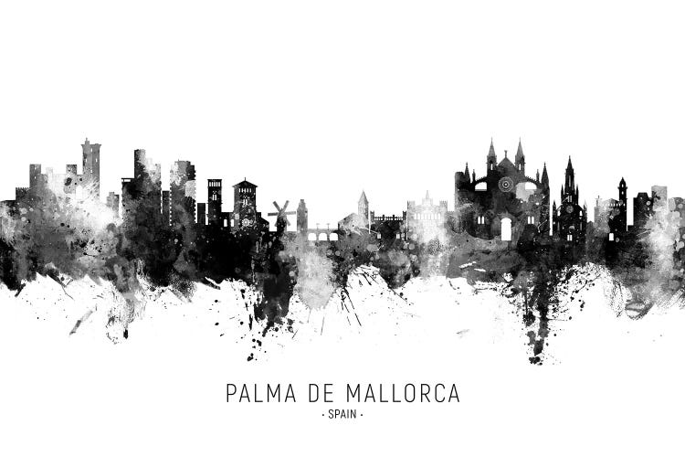 Palma De Mallorca Spain Skyline Name Bw