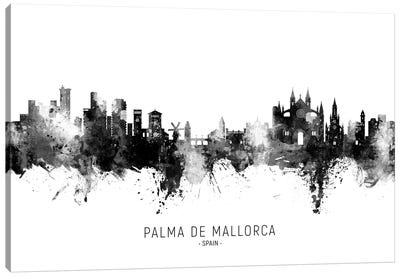 Palma De Mallorca Spain Skyline Name Bw Canvas Art Print