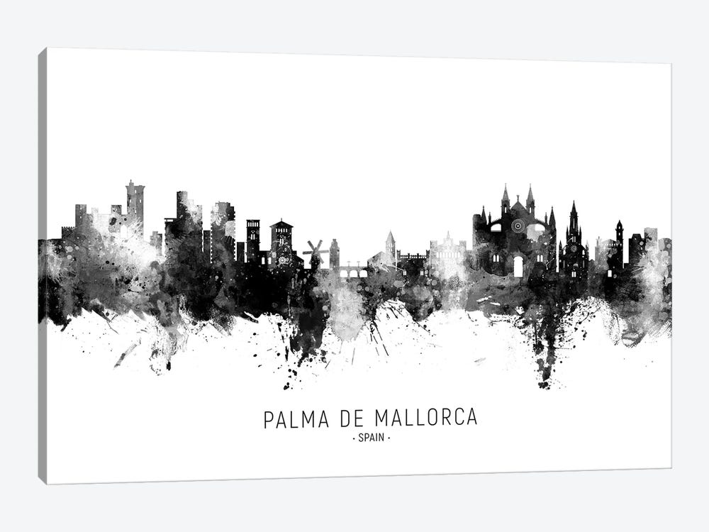 Palma De Mallorca Spain Skyline Name Bw by Michael Tompsett 1-piece Canvas Artwork