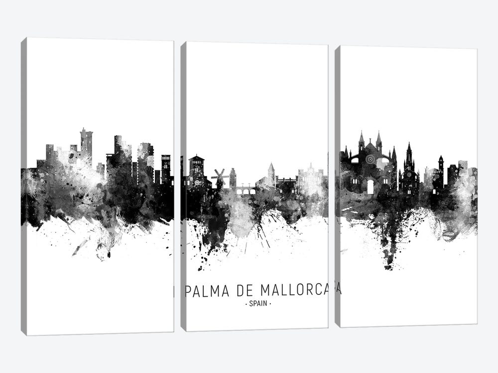 Palma De Mallorca Spain Skyline Name Bw by Michael Tompsett 3-piece Canvas Art