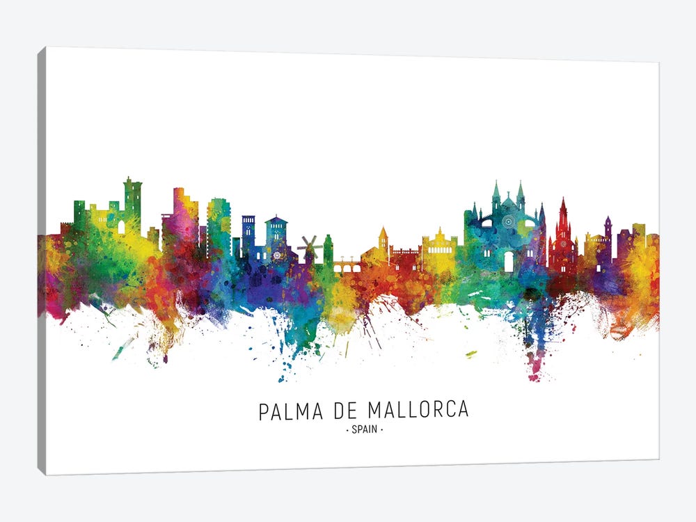 Palma De Mallorca Skyline City Name by Michael Tompsett 1-piece Canvas Print