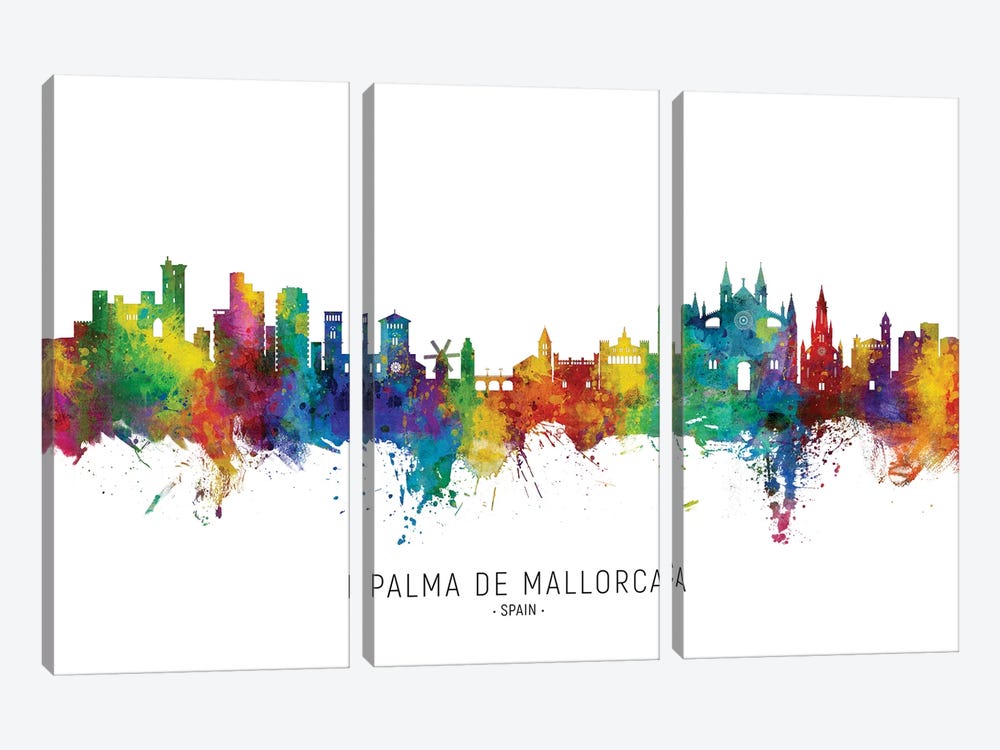 Palma De Mallorca Skyline City Name by Michael Tompsett 3-piece Canvas Art Print