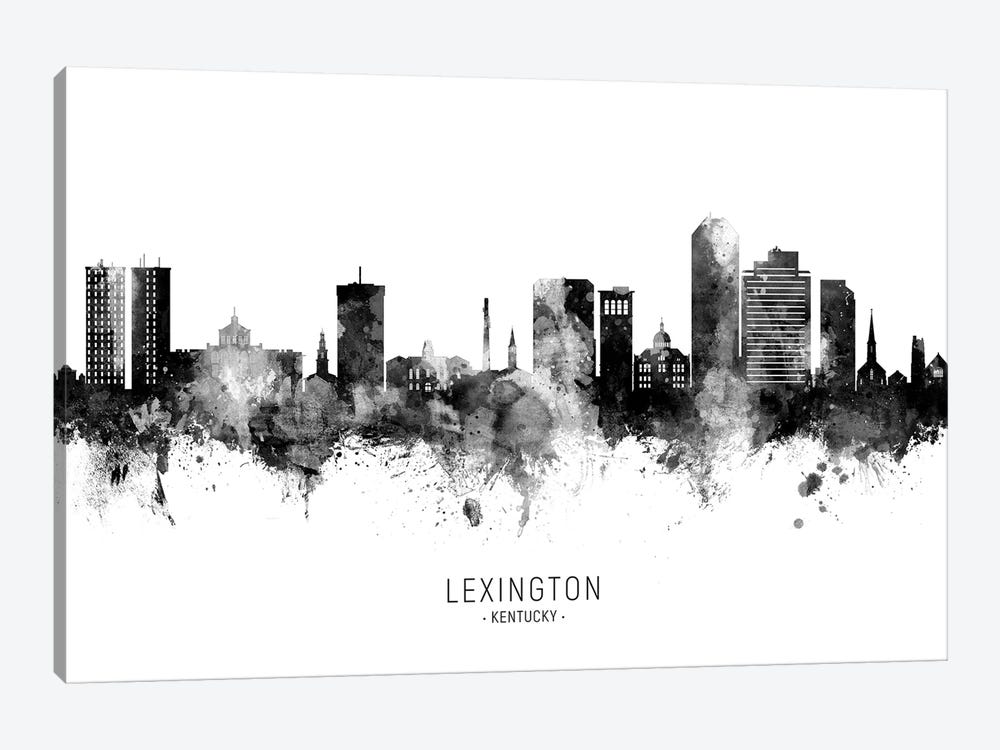 Lexington Kentucky Skyline Name Black And White by Michael Tompsett 1-piece Art Print