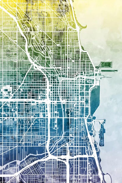 Large Abstract Art - Canvas Prints: Gradient Map Of Chicago, Illinois, USA by Michael Tompsett