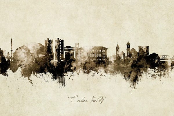 Iowa: Cedar Falls Iowa Skyline Vintage by Michael Tompsett