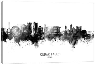 Cedar Falls Iowa Skyline Name Blank And White Canvas Art Print - Iowa Art