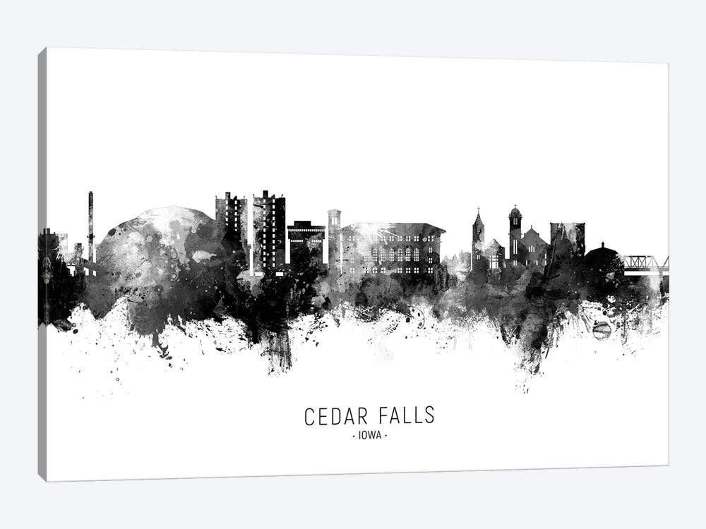 Cedar Falls Iowa Skyline Name Blank And White by Michael Tompsett 1-piece Canvas Print
