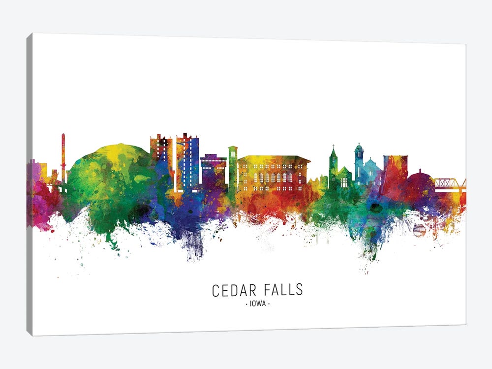 Cedar Falls Iowa Skyline City Name by Michael Tompsett 1-piece Canvas Wall Art